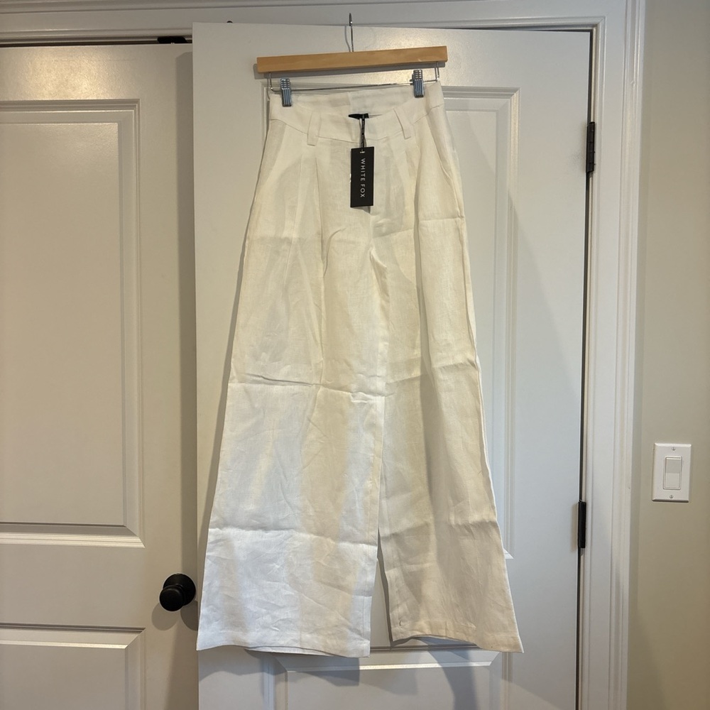 White Fox Boutique Cream High-Waist Wide-Leg Maxi Pants